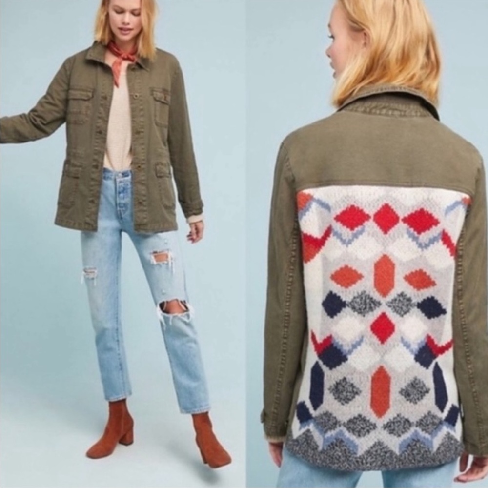 Anthropologie green jacket with knit back sz Small